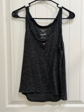 American Eagle Outfitters Charcoal Gray Scoop Neck Tank with Button Placket